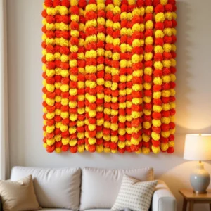 Dreamlover  Home Décor Yellow, Orange Marigold Artificial Flower (60 inch, Pack of 5, Flower with Basket)
